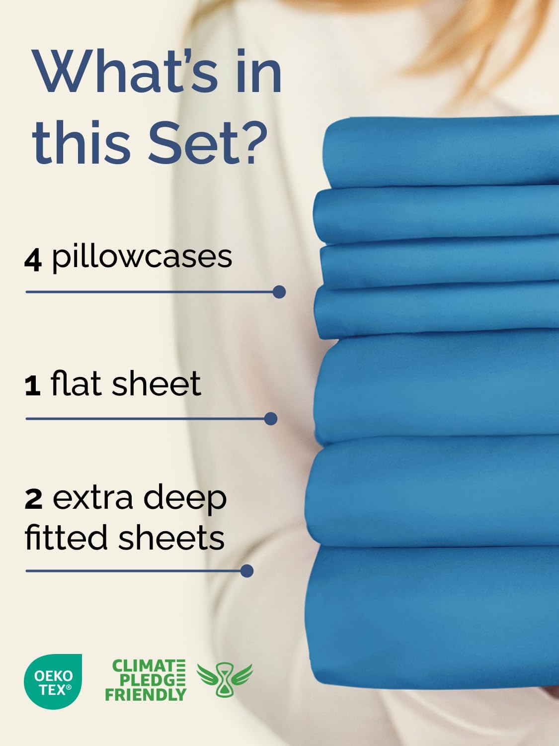 Skiennix Extra Deep Split King Sheet Set - 7-Piece Breathable Cooling Bedding - Soft Wrinkle-Free Denim Blue