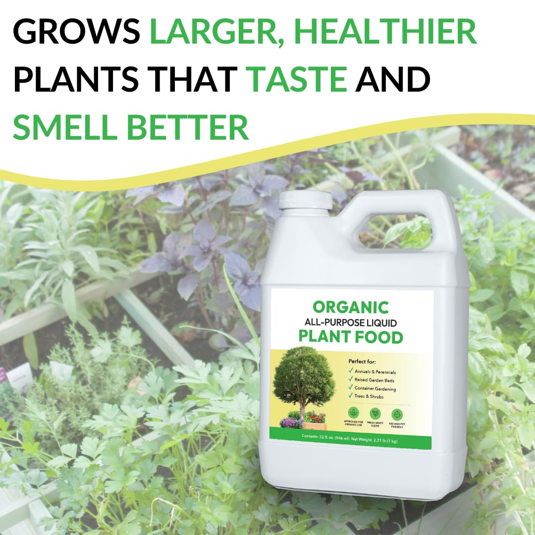 Organic All-Purpose Liquid Plant Food - Concentrated Fertilizer for Outdoor Plants | 32oz Mixes to 32 Gallons