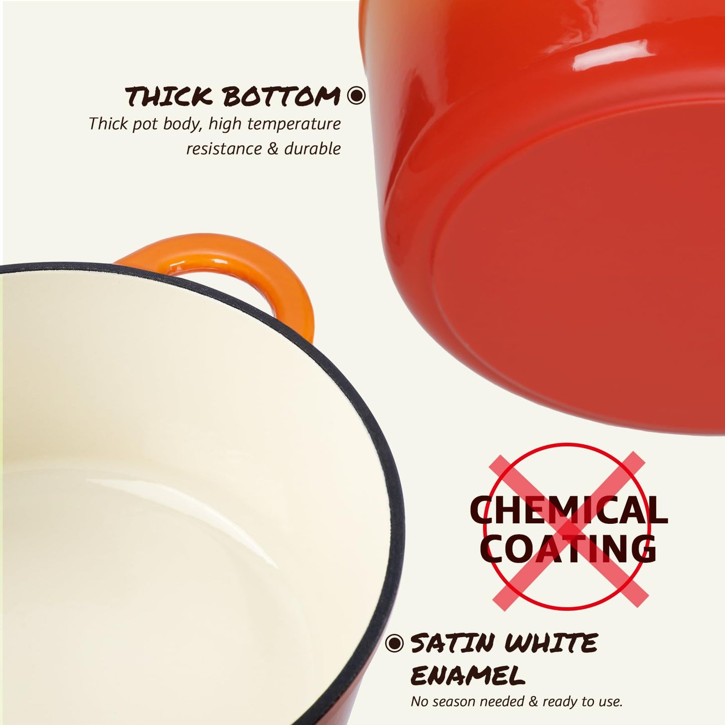 Overmont Enameled Cast Iron Dutch Oven - 7QT Pot with Lid Cookbook & Cotton Potholders - Heavy-Duty Cookware for Braising, Stews, Roasting, Sourdough Baking orange