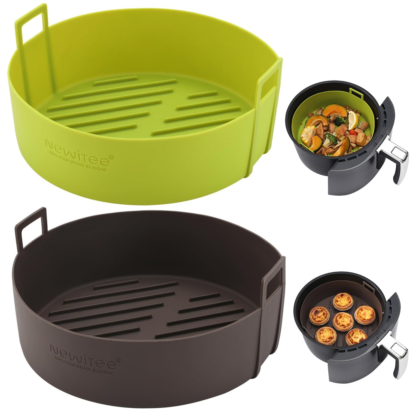 Air Fryer Silicone Liners 4QT For Ninja AF101, 2 Pack BPA Free Platinum Air Fryer Basket Liners with Handle, Round Reusable Liner Ninja Fryer Accessories, Upgrade