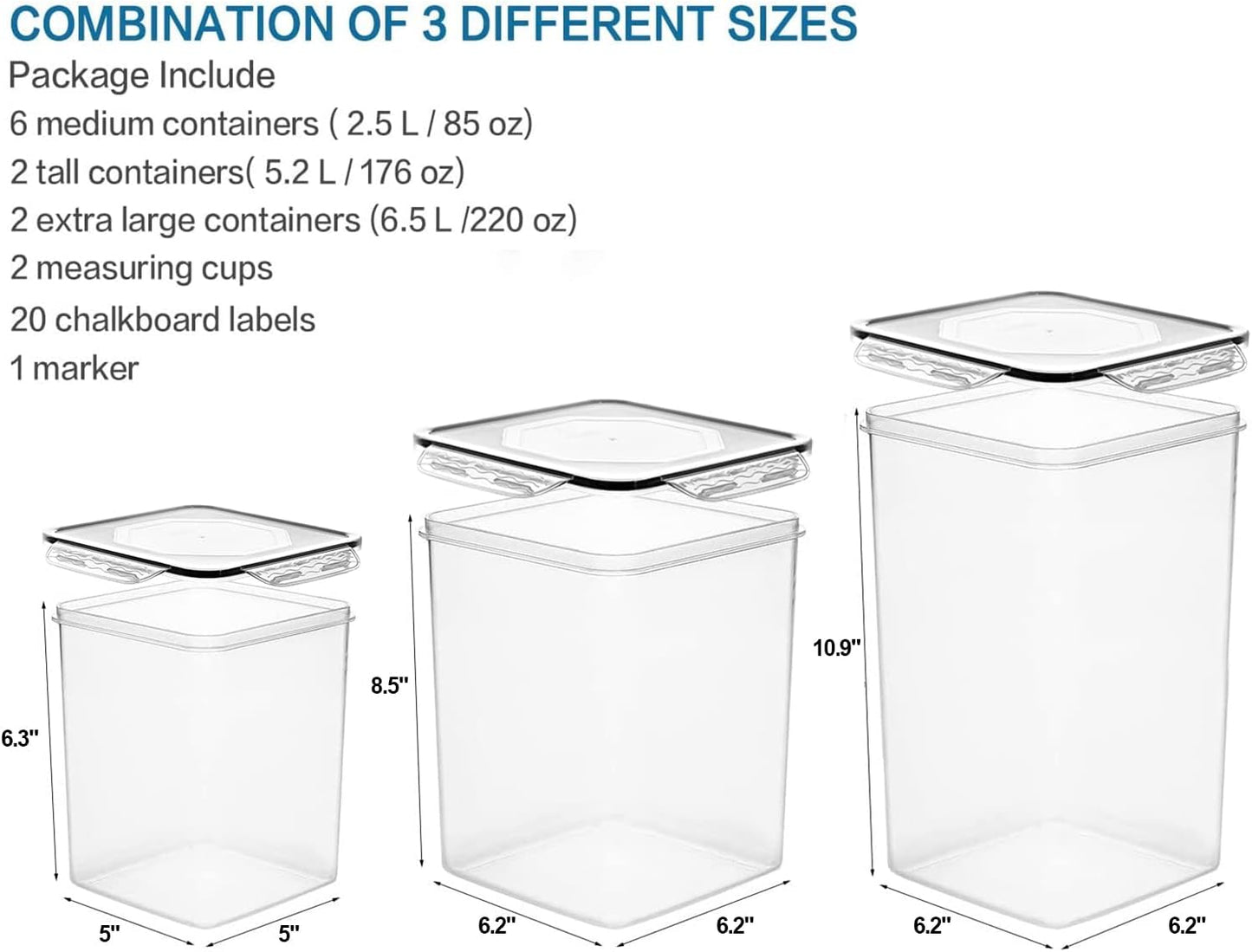 VERONES Airtight Food Storage Containers - 10 Pack Plastic Canisters for Kitchen & Pantry Organization