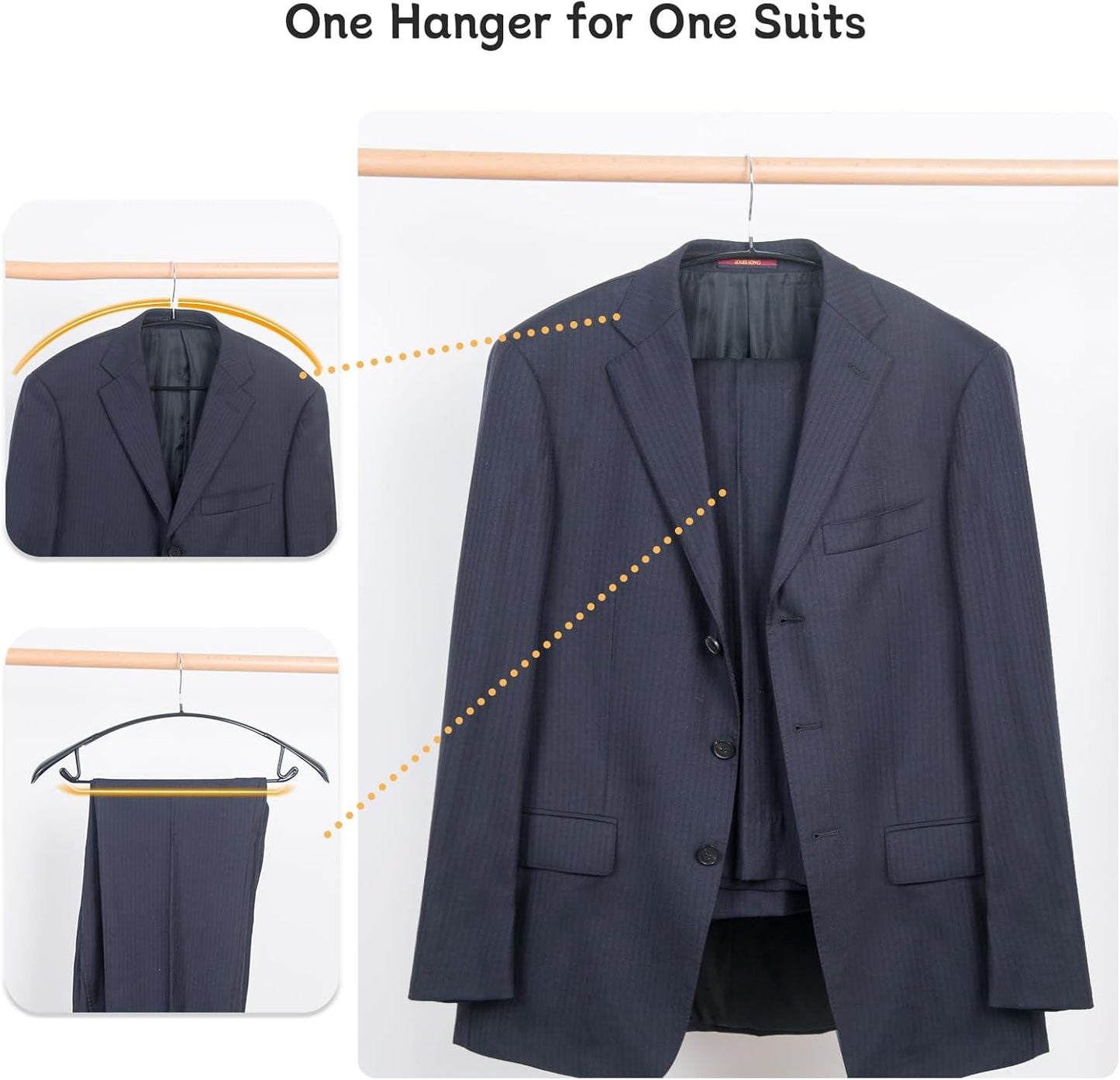 Nature Smile Non-Slip PVC Coating Hangers - Wide Shoulder Design for Suits & T-Shirts | Black, 10-Pack