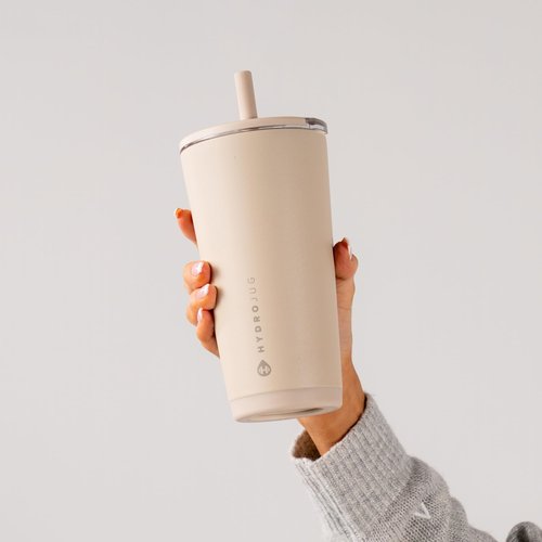 HydroJug Everyday Tumbler 20 oz – Ceramic-Lined Insulated Tumbler with Straw and Soft-Touch Lid, Cup Holder Friendly, Double-Wall Vacuum Insulation, Reusable Travel Cup – Dune