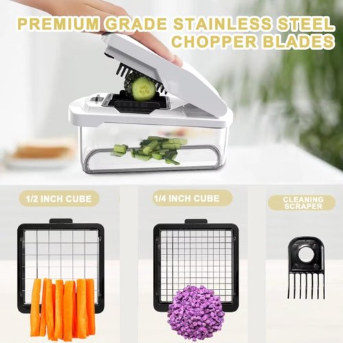 Homizia Vegetable Chopper with Container - 15-in-1 Mandoline Slicer, Food Dicer, Onion Cutter & Cheese Grater - Manual Veggie Chopper with Storage, Stainless Steel Blades