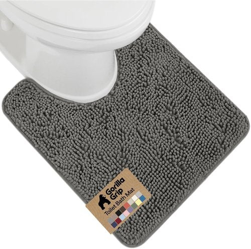 GORILLA GRIP Plush Chenille Bath Rug Mat - Soft, Absorbent & Machine Washable | Charcoal Oval Toilet Base