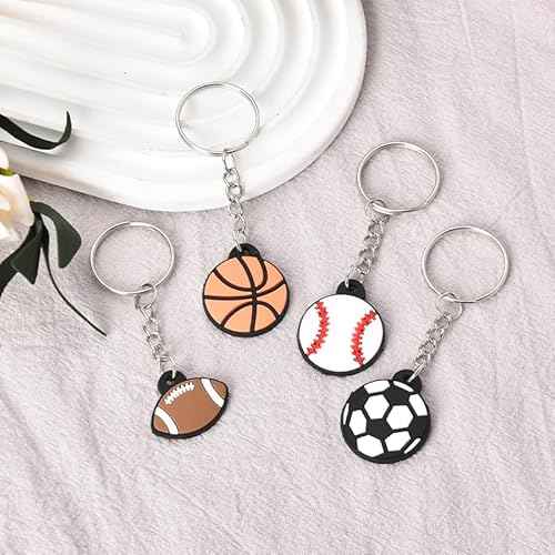 Sport Ball Keychain for Men Boys Birthday Sports Party Gift Bags Fillers School Party Reward Womens Team Gifts for Sports Lovers Men Basketball Soccer Football Baseball Keychain Set of 4