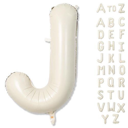 40 Inch Cream Letter Balloon, Big Alphabet J Foil Word Beige, Large Inflatable Name White Decor, Mylar Helium Custom for Women Birthday Party Decoration