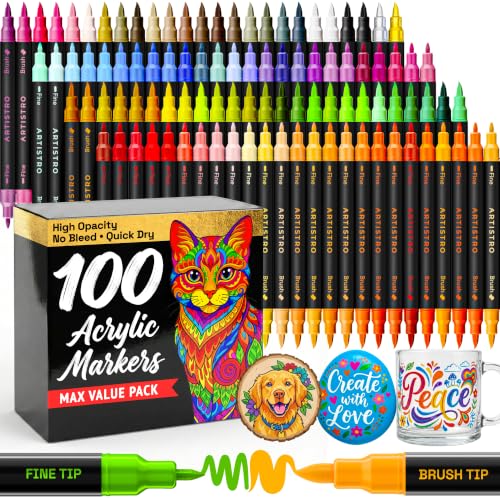 ARTISTRO 100 Acrylic Dual-Tip Glass Marker Pens for Wine Glasses – Premium Art Set