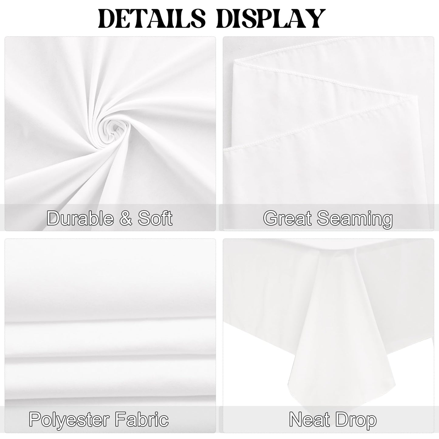 JALANCY 4 Pack Square Table Cloth 70x70 Inch White Tablecloth Machine Washable Fabric Polyester Table Cover for Dining, Buffet Parties, Picnic, Events, Weddings and Restaurants（White）