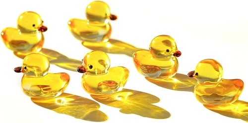 H&D Hyaline & Dora Mini Yellow Glass Duck Figurines - 6 Pcs Crystal Animal Sculptures | Home Decor (1.3 x 1 Inch)