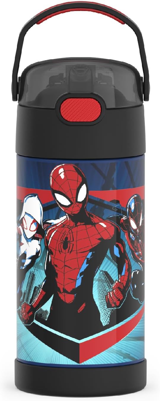 THERMOS FUNTAINER Water Bottle - 12 Ounce Stainless Steel Vacuum Insulated with Straw | Spider-Man Design