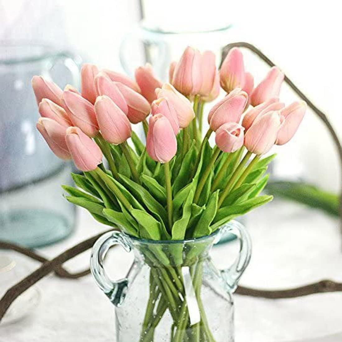 Real Touch Mini PU Tulips Bouquet - Premium Artificial Flowers for Wedding, Home & Event Decor (Set of 30, Cream White)