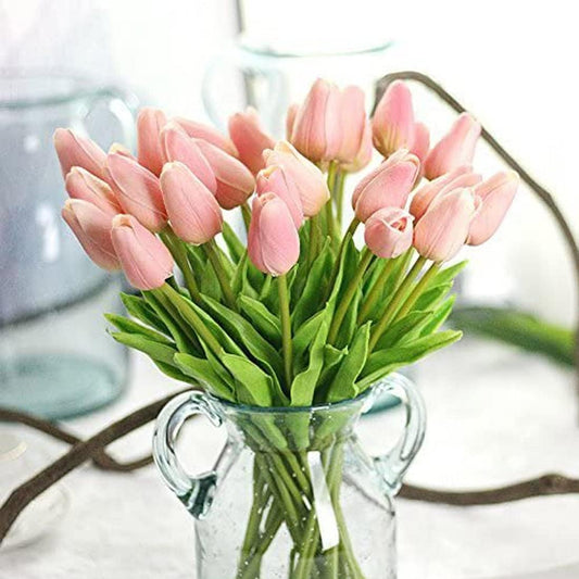 Real Touch Mini PU Tulips Bouquet - Premium Artificial Flowers for Wedding, Home & Event Decor (Set of 30, Cream White)