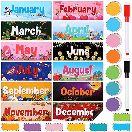 Cute Geyee 52-Piece Magnetic Holiday Monthly Headliners & Bulletin Board Set