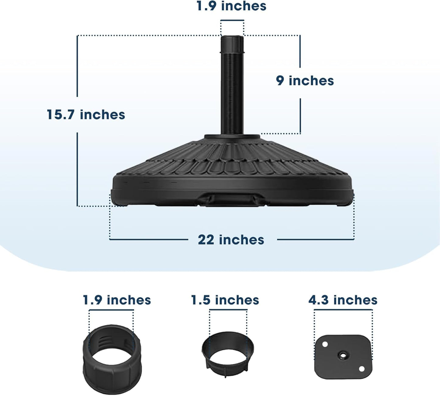 Wikiwiki 90 Lbs HDPE Round Patio Umbrella Base - Heavy-Duty Stand for 1.5-1.9in Poles | Black