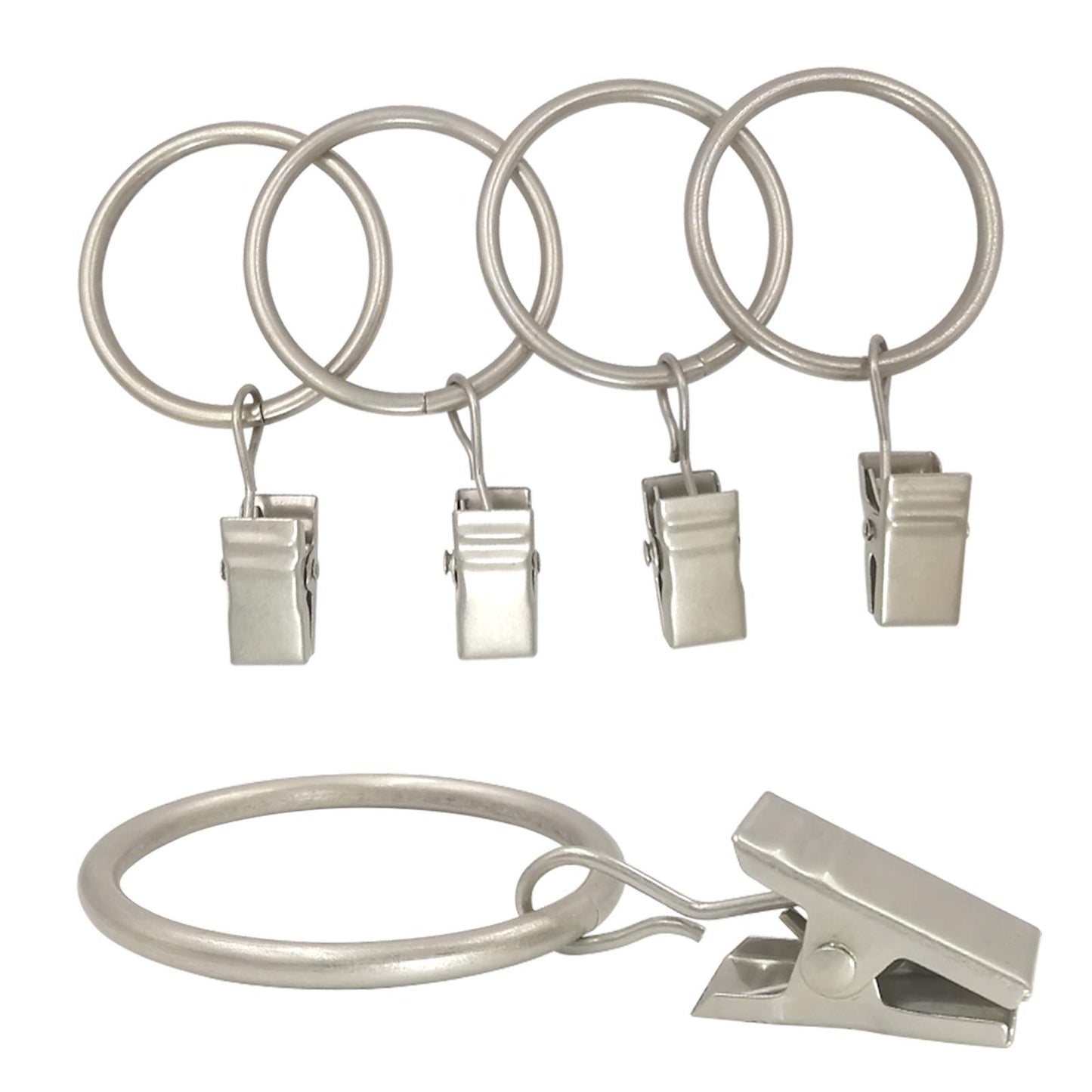 AMZSEVEN 40 Pack Curtain Rings with Clips, Drapery Clips with Rings, Drapes Rings 1.26 in Interior Diameter, Fits up to 1 in Curtain Rod, Matte Silver