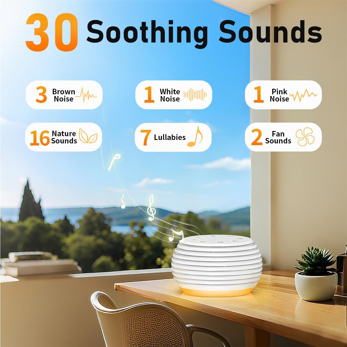 SleeZOO Portable Sound Machine - 30 Soothing Sounds, 32 Volume Levels, Rechargeable | Ideal for Sleep & Travel