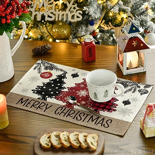 Artoid Mode 12x18 Red Pine Trees Xmas Placemat Set of 2, Christmas Table Decor