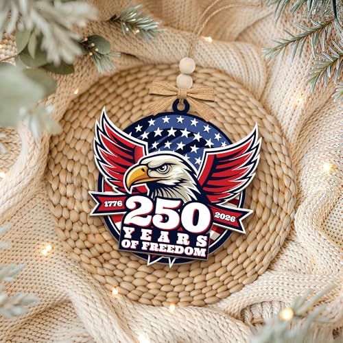 USA 250 Years of Freedom Patriotic Eagle Wooden Christmas Ornament - Independence Day Decor