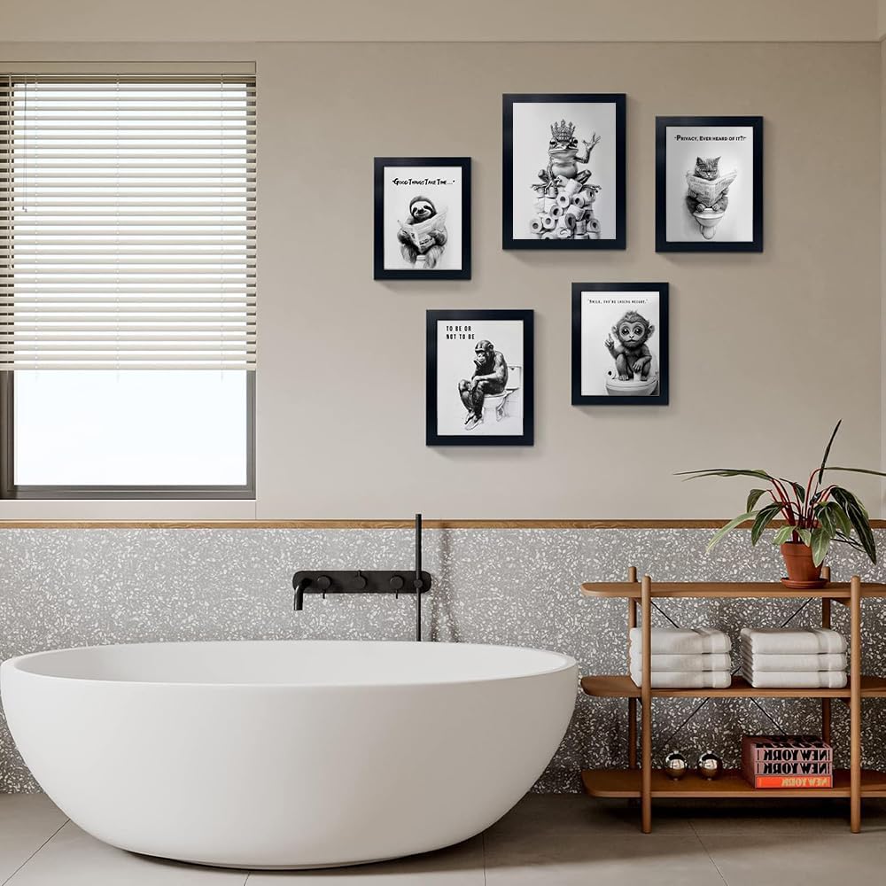 Orvannaatr Bathroom Wall Art - Framed Black and White Frog Design | Playful Decor for Any Bathroom