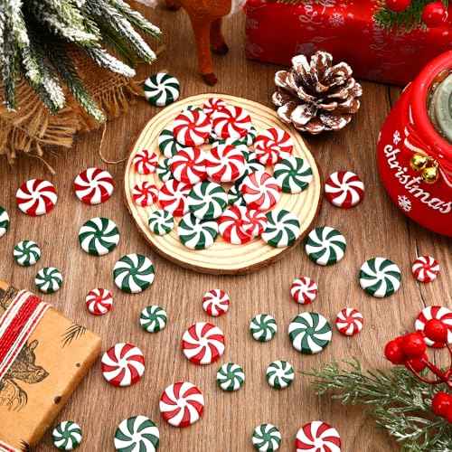 DECYOOL 120pcs Mini Christmas Candy Cane Ornaments Christmas Tree Hanging Peppermint Ornaments Xmas Table Scatters Red and Green Vase Filler Decorations Windmill Candy for Party Favors Supplies 15mm