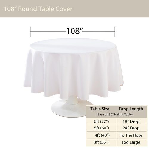 Craft And Party Round Tablecloth, 108 Inch White Tablecloth, Polyester Fabric Washable Table Cloth for Home, Party, Wedding or Restaurant Use.