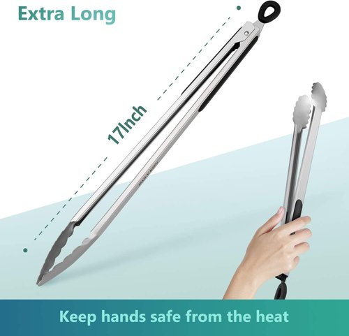 Grill Tongs - 17 Inch Extra Long Premium Stainless Steel BBQ Tongs for Cooking & Grilling | 2PCS