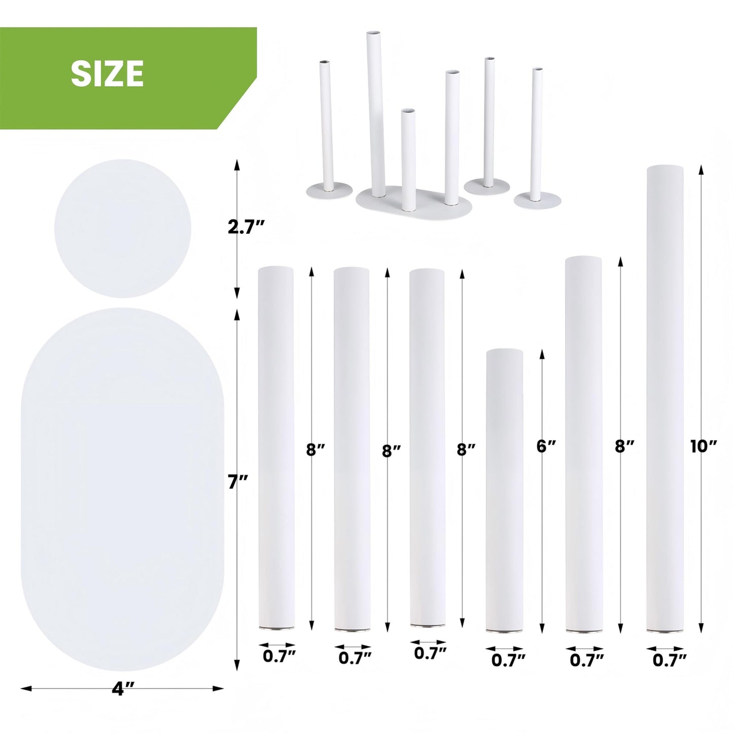 Morapin Cylindrical Set with Magnetic Base vase, Suitable for Fresh and Dried Flower Branches or Artificial Flowers, Desktop Center Decoration, Modern Style - White (6-Piece Stainless Steel vase Set)