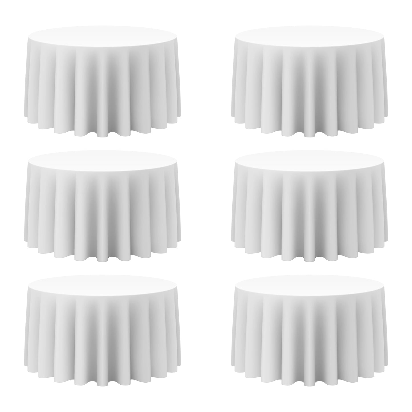 BRILLMAX 6 Pack White Round Tablecloths 120 Inch for 60” Tables - 150 GSM Polyester Fabric, Floor Length Drop, Water, Stain & Wrinkle Resistant Cloth Cover for Wedding Reception Banquet Dining
