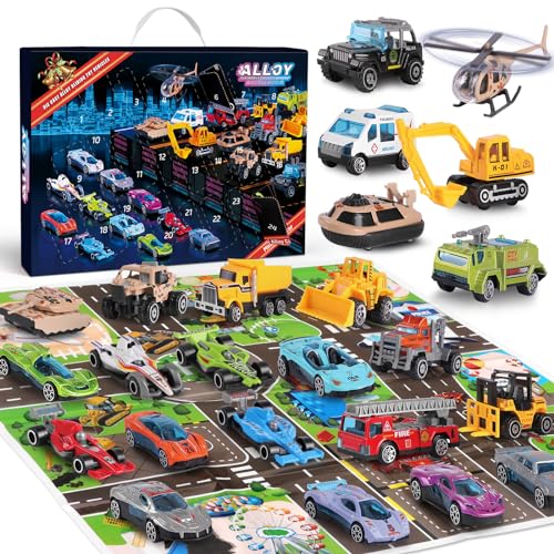 24 PCS Play Vehicles Advent Calendar, Days of Surprises Toys Box,
