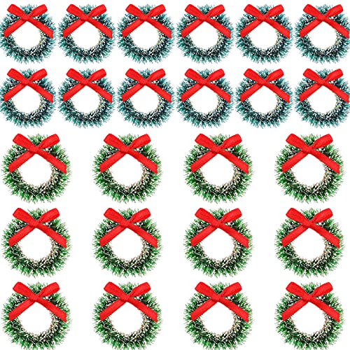 48 Pcs Mini Christmas Wreaths for Crafts & Dollhouse Decoration - Blue-Green & Grass-Green Styles