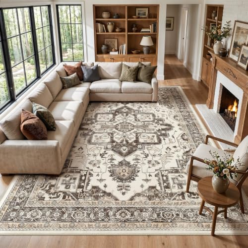 Jessibou Dark Brown 8x10 Washable Area Rug for Living Room