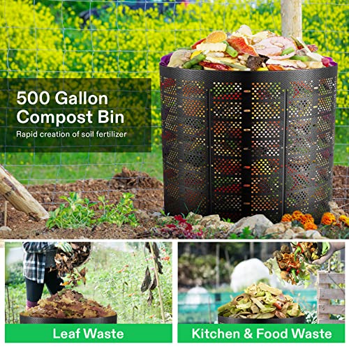 500 Gallon Outdoor Compost Bin Set - Expandable, Heavy-Duty Garden Composter with Gloves (Pack of 2)