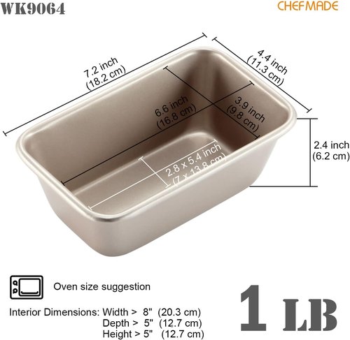 CHEFMADE Non-Stick Rectangle Loaf Pan - 1LB Oblong Bakeware for Bread & Meat Baking | Champagne Gold