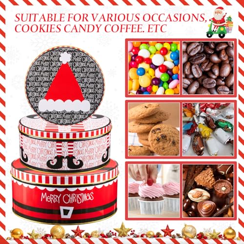 Lingvee 3 Pcs Christmas Cookie Tins in Red with Snowflakes Style (Large, Medium, Small) - Gift Set