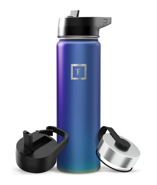 IRON °FLASK Camping & Hiking Hydration Flask with Straw, Wide Mouth Insulated Stainless Steel Sports Water Bottle - 22 oz Aurora