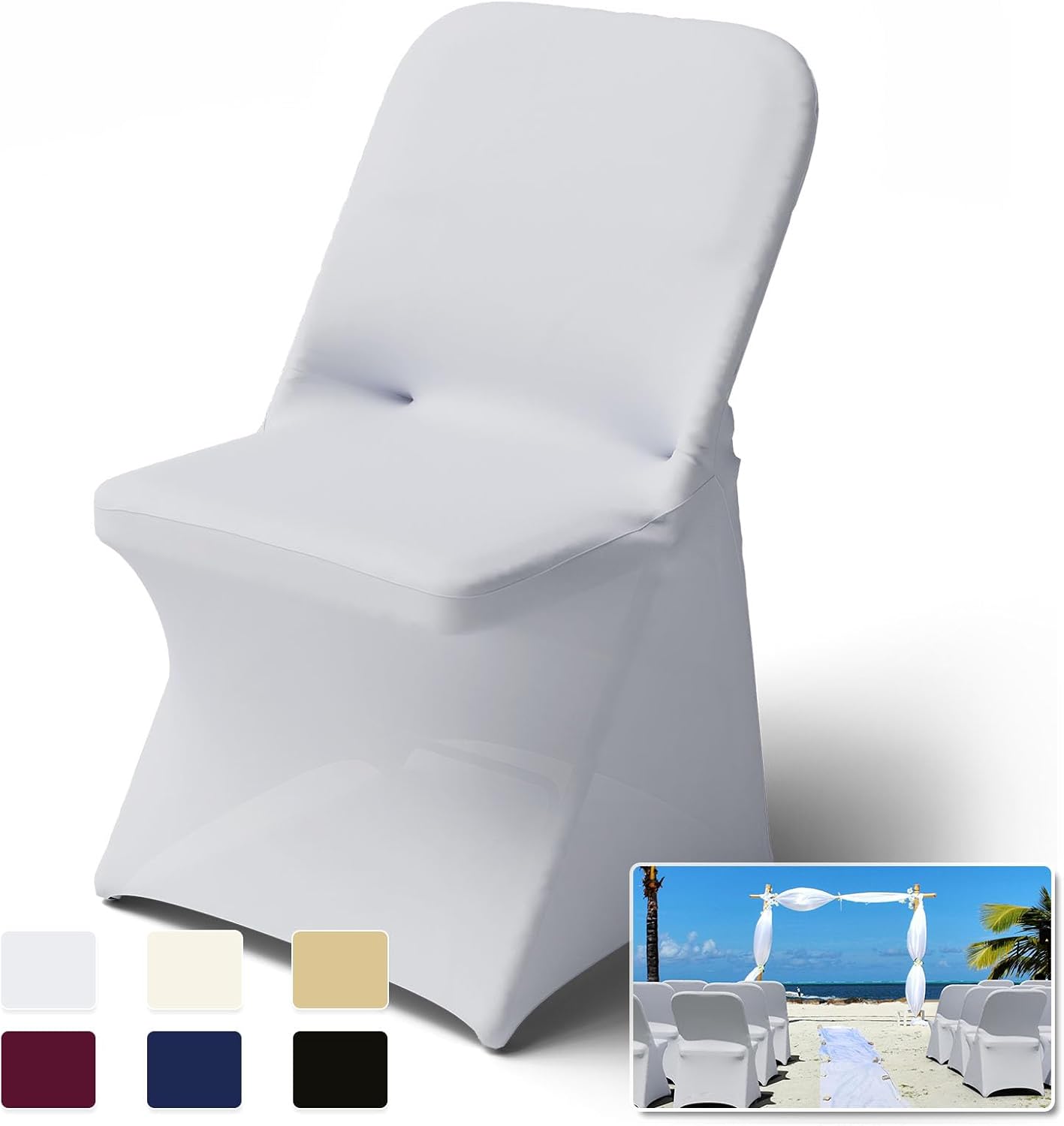 Trlyc Spandex Folding Chair Covers - 100 Pcs Universal Fitted Stretchy Slipcovers for Weddings | White