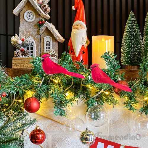 Framendino, 2 Pack Red Birds Cardinal with Clip Foam Adornment for Wreath Ornaments