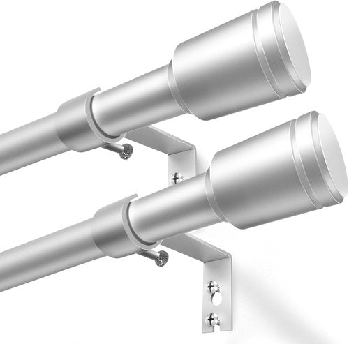 Adjustable Silver Curtain Rods by [Brand Name] - 30-90 Inch for 30-84 Inch Windows | 2 Pack with Brackets