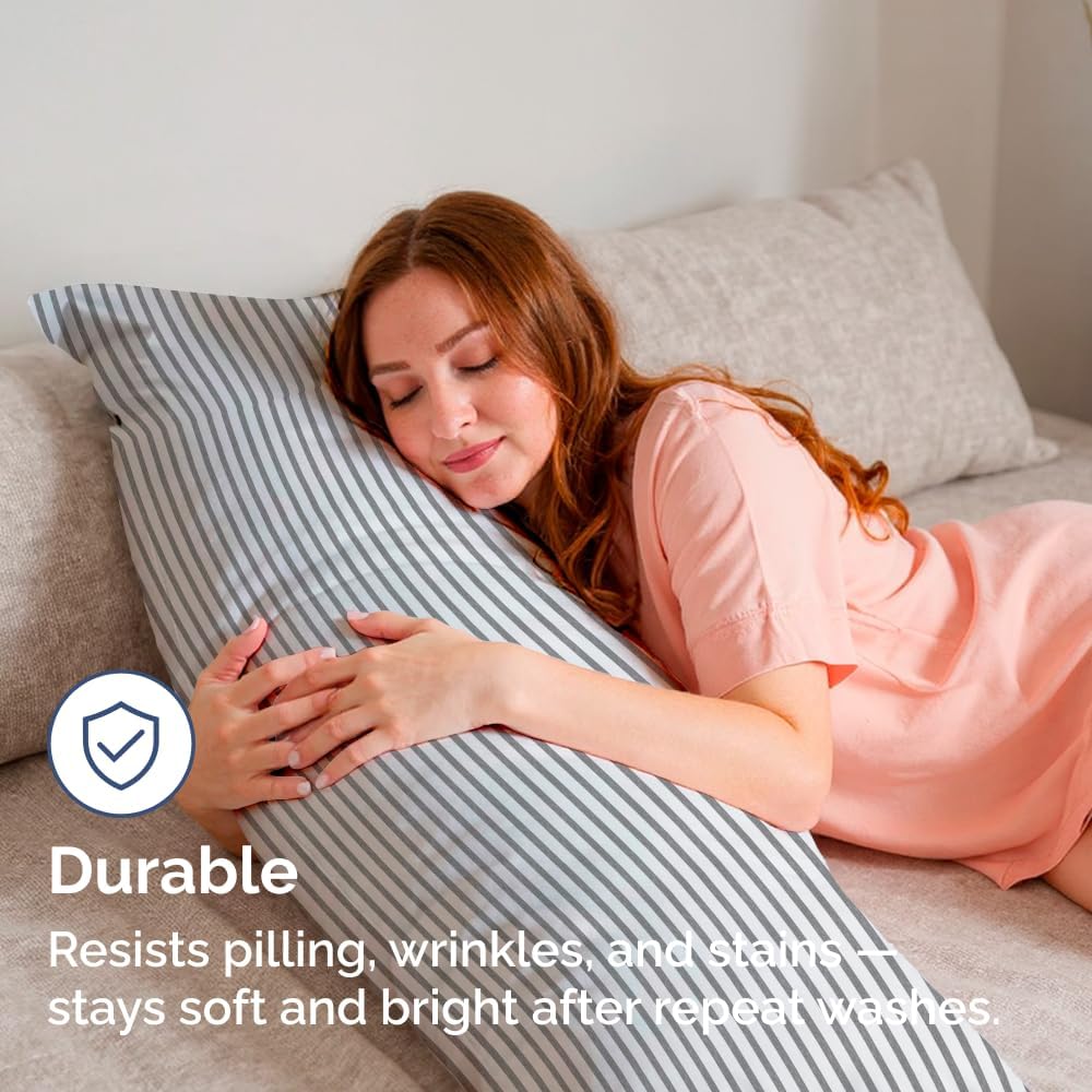 Skiennix Body Pillowcases Set of 4 | Soft, Breathable 20x54 Long Pillow Covers - Grey Stripes, Machine Washable