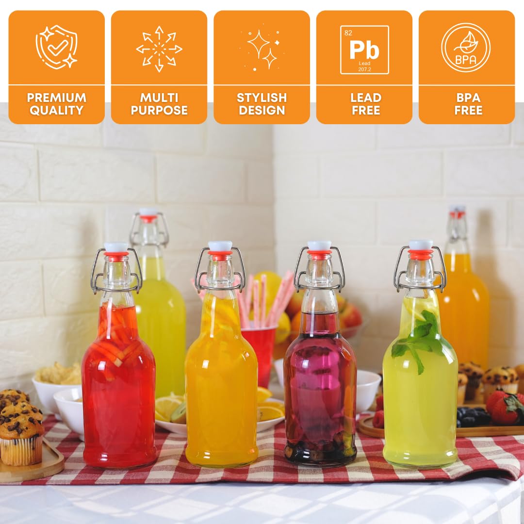 FastRack Swing Top Glass Bottles |33 oz – Pack of 12 | Clear Flip Top Glass Bottles for Home Brewing, Carbonated Drinks, Kombucha, Fermentation, Water | Food Grade – ECO Friendly
