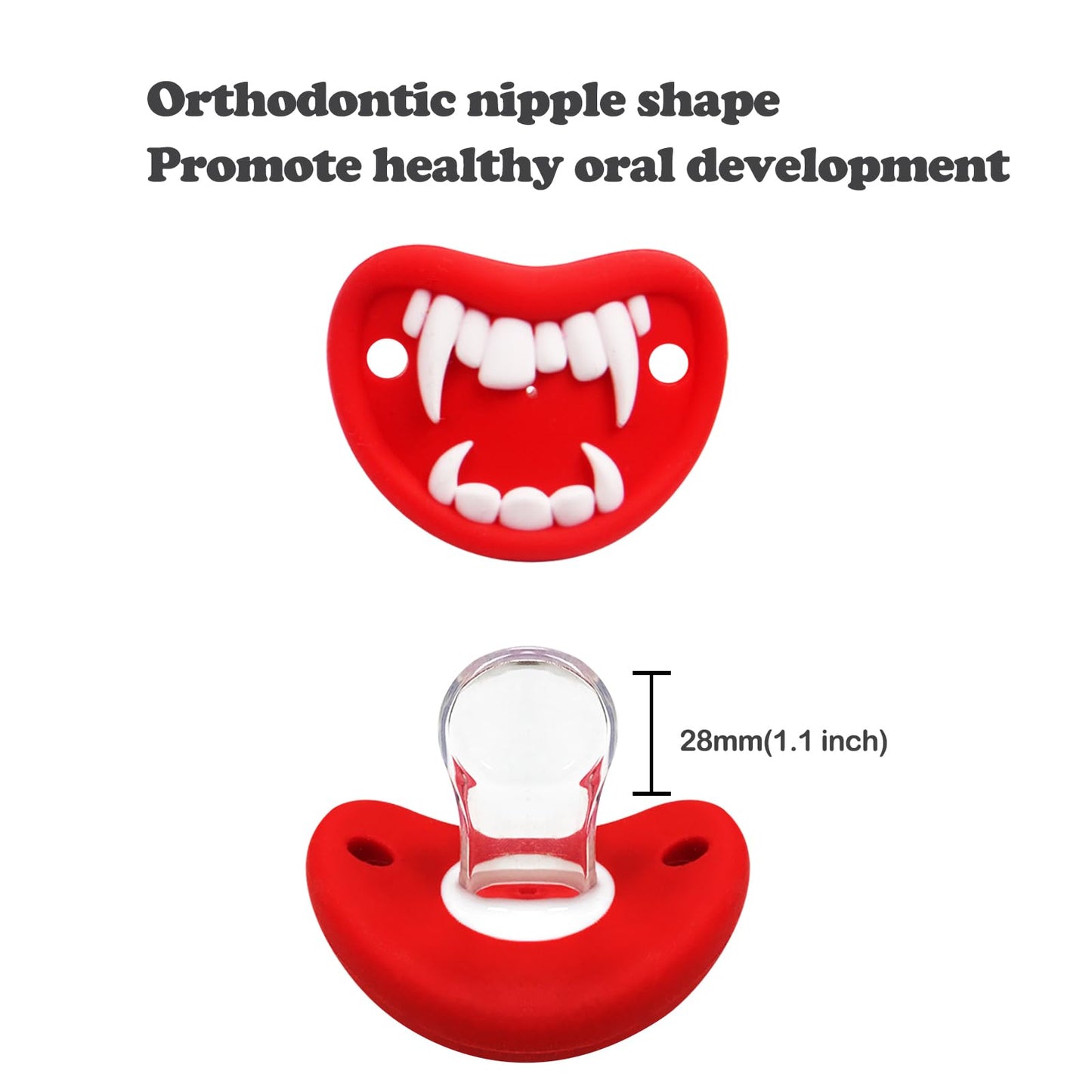 ROBBEAR Funny Baby Pacifier, Cute Mustache Binkies, Fake Big Teeth Binky Bucktooth Halloween Pacifiers for Babies 0-36 Months, Silicone Nipple Baby Binkies, BPA-Free, Gift for Infants