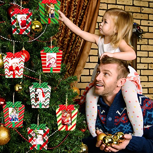 Blulu 16 Pieces Christmas Picture Frame Ornaments for Tree Christmas Hanging Photo Frame Ornaments Red and White and Green Present Box for Tree Party Decorations