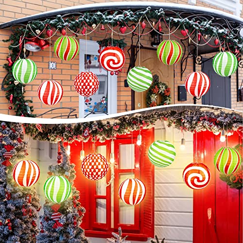 Panelee 12-Pack Christmas Peppermint Paper Lanterns 8 Inch Holiday Decor