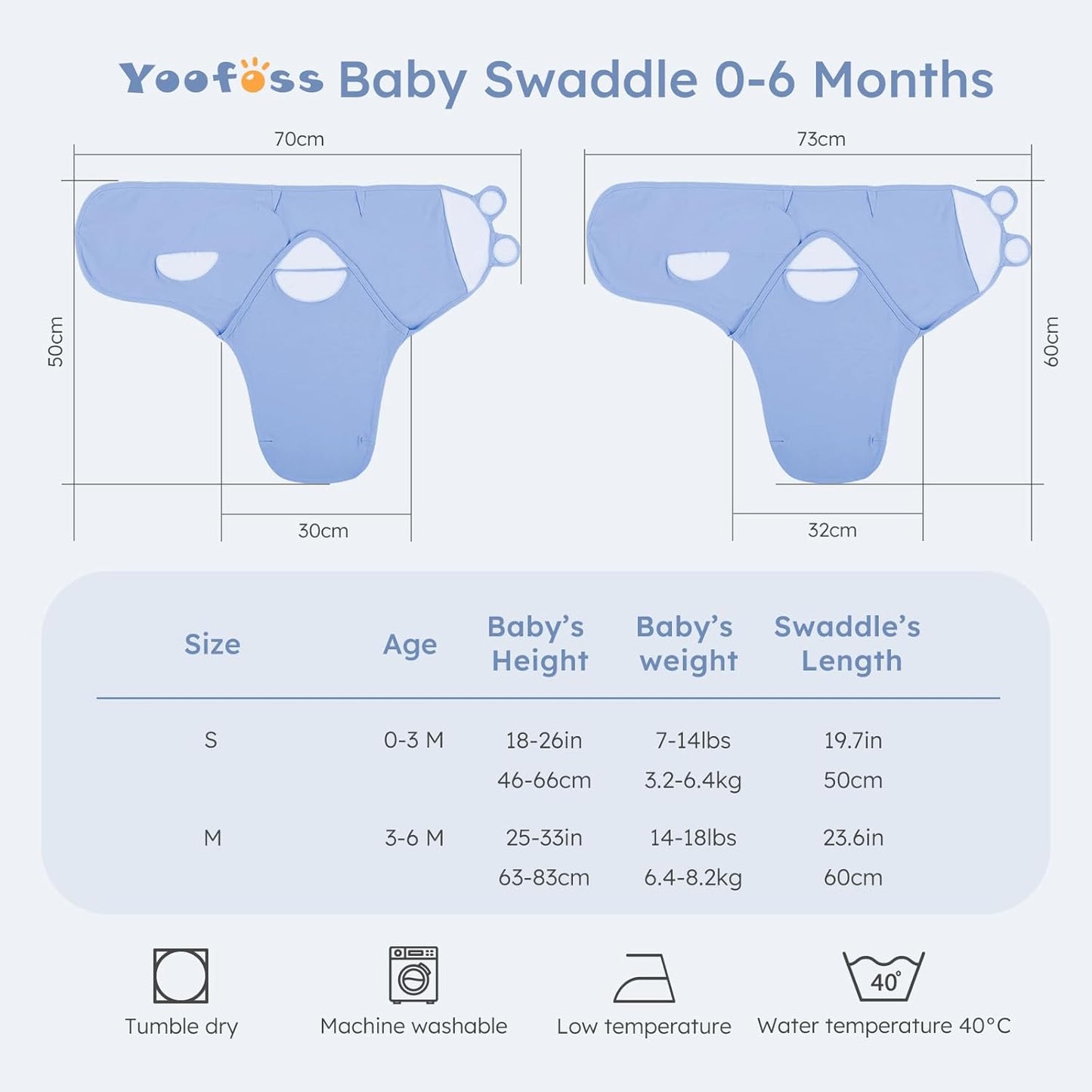 Yoofoss Baby Swaddles - 100% Cotton Adjustable Swaddle Sack | Breathable Soft 3-Pack for 3-6 Months