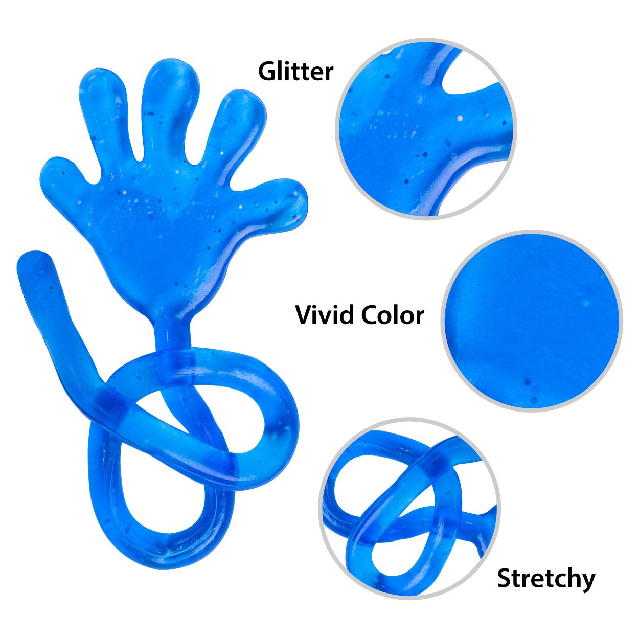 Super Z Outlet Vinyl Glitter Mini Sticky Hands Toys for Children Party Favors, Birthdays - 1 1/4" (72 Count)