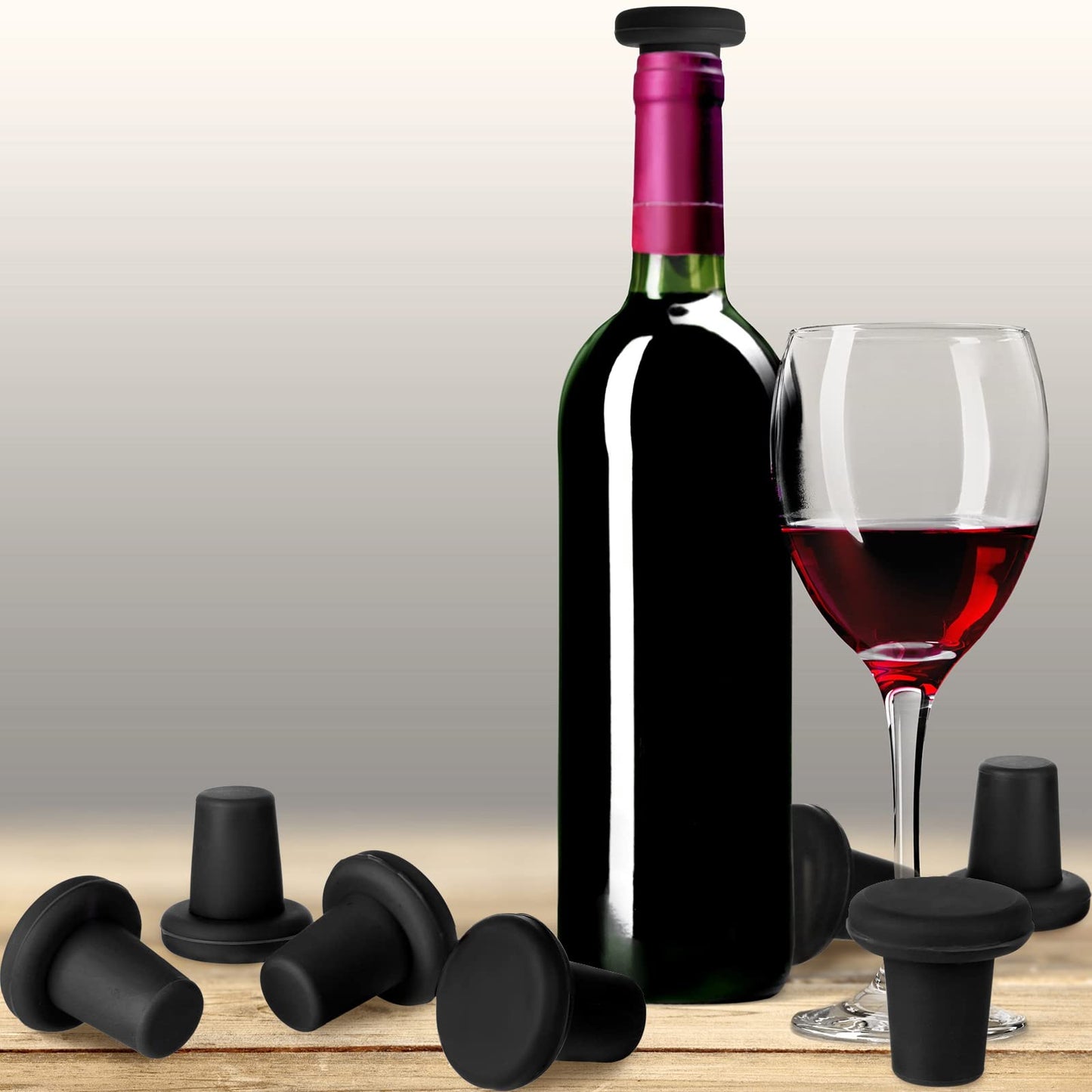 Yookeer 8 Pcs Wine Stoppers Silicone Beer Bottle Sealer Stoppers Glass Bottles Corks Beverage Beer Champagne Wine Storage Keep Fresh Tools for Wedding Party Christmas Supplies(Black)