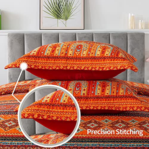 VAPUTAR Boho Striped Red/Orange King Quilt Bedding Set 98x106 inches
