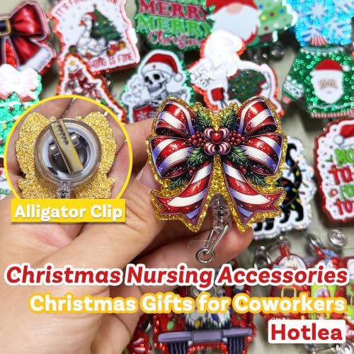24 PCS Cute Christmas Badge Reels Bulk for Nurses, Retractable Winter