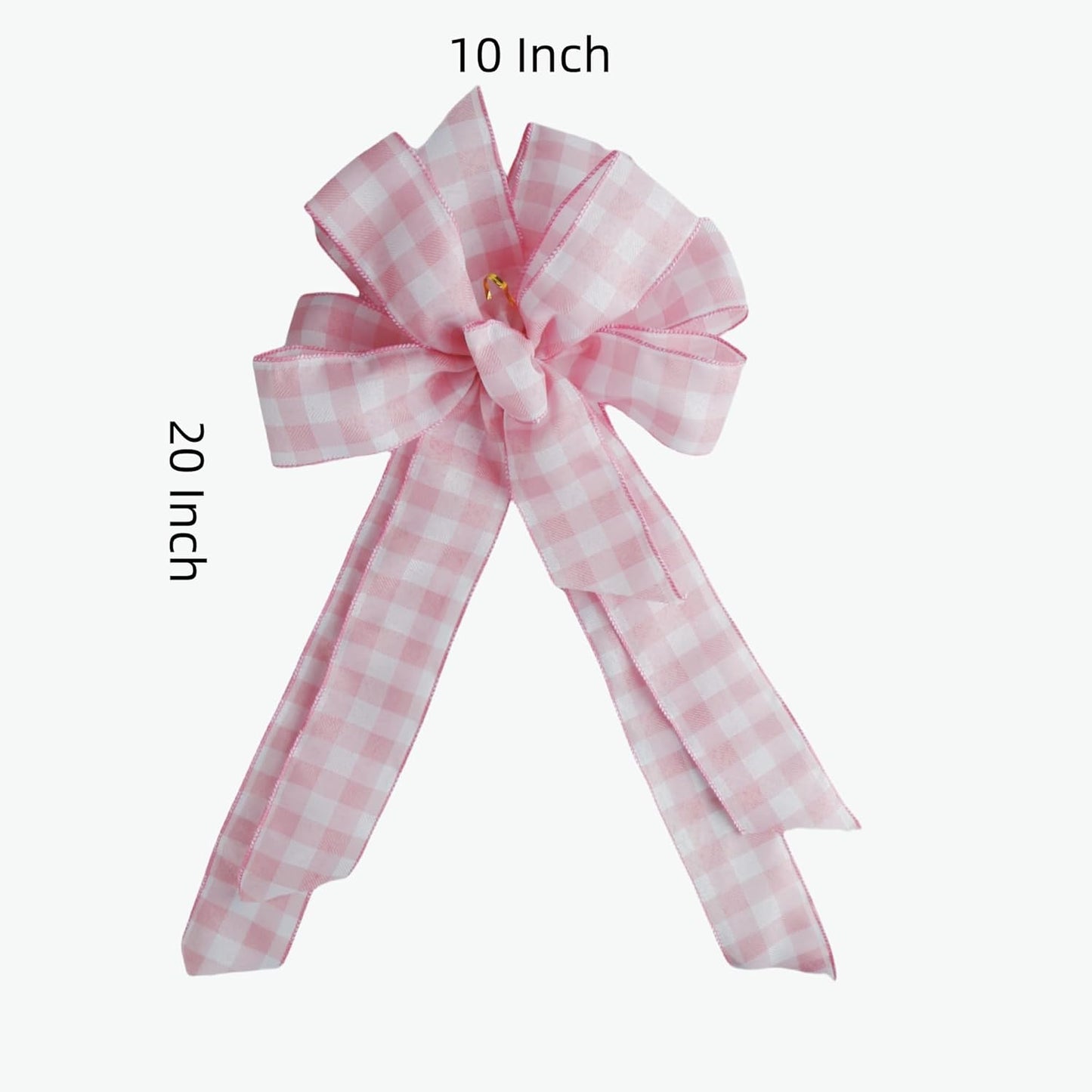 Meseey Large Burlap Bow - Pink and White Plaid Wreath Decoration | 20 x 10 Inch for Gifts & Home Decor